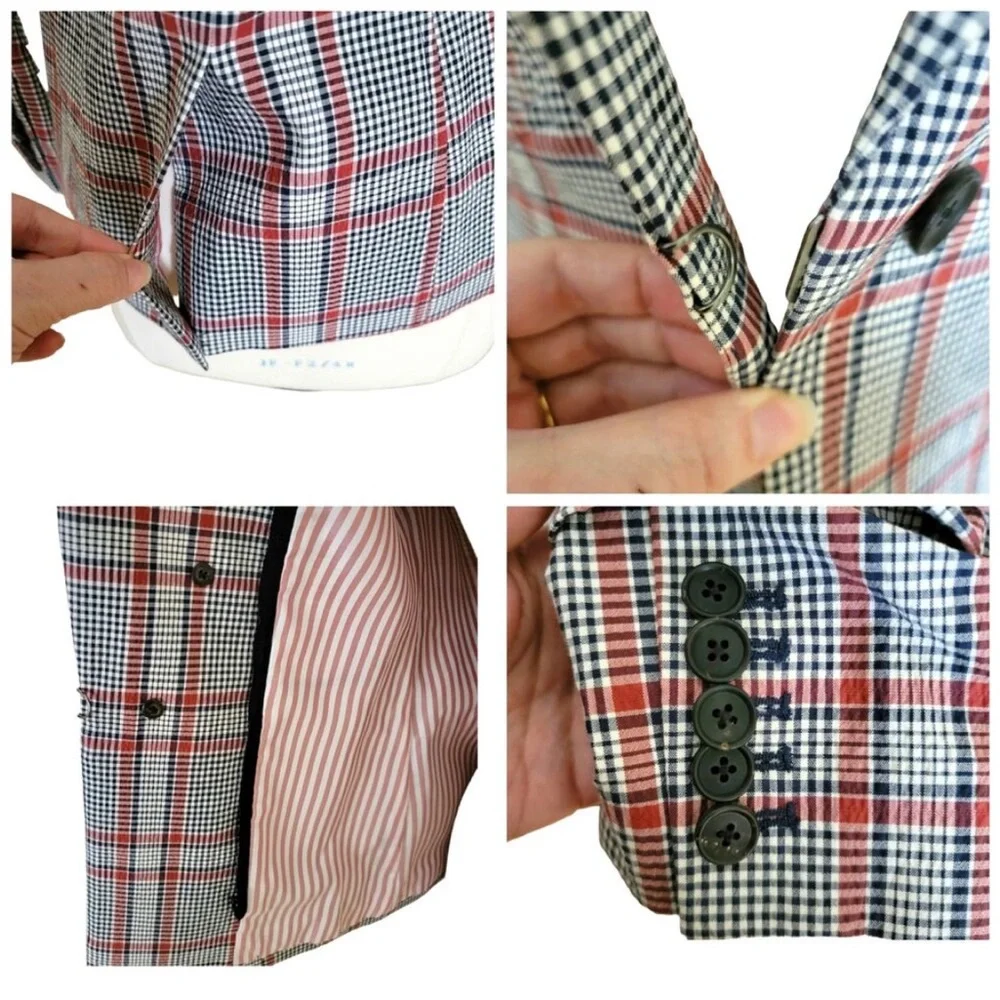 $650 Veronica Beard Plaid Caldwell Dickey Blazer Red Gray Navy Jacket Cotton 8 - Picture 8 of 14